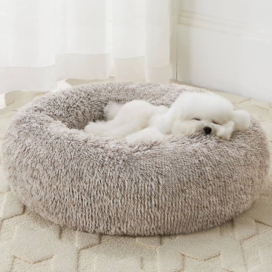 Donut calming pet bed ultra soft plush - dog sleeping