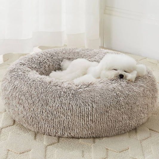 Donut calming pet bed ultra soft plush - dog sleeping