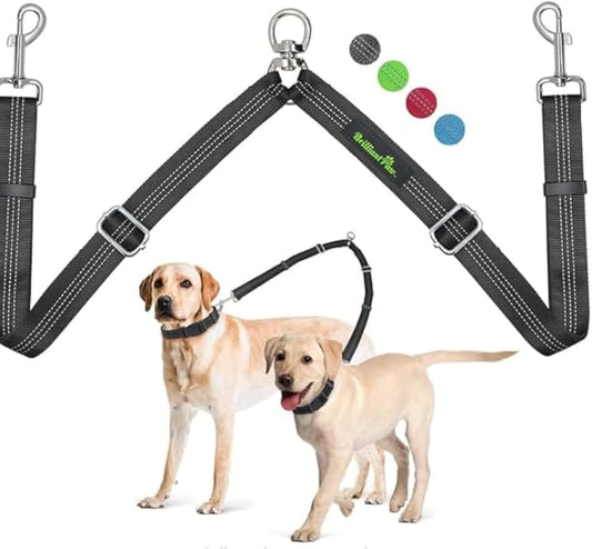 No-tangle double dog walking leash coupler - two dogs